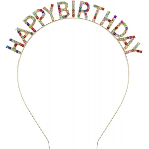 Rengarenk Kristal Taşlı Ekstra Lüks Gümüş Kaplama Happy Birthday Taç 16x17 cm (5047)