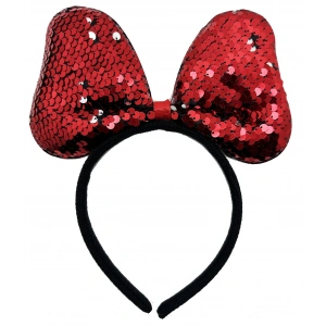 Renk Değiştiren Pullu Payetli Fiyonk Parti Tacı Kırmızı Gümüş Renk 20x16 cm (5047)