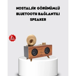 Mey İthalat® Retro Gramofon Tasarımlı Bluetooth Hoparlör – 3D Stereo Ses, 1800 mAh Batarya