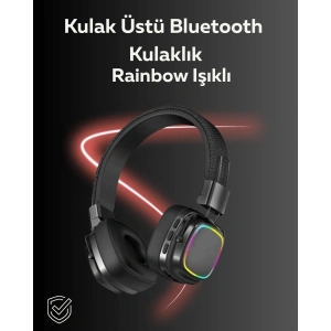 Mey İthalat® RGB Işıklı Katlanabilir Bluetooth 5.3 Kulak Üstü Kulaklık