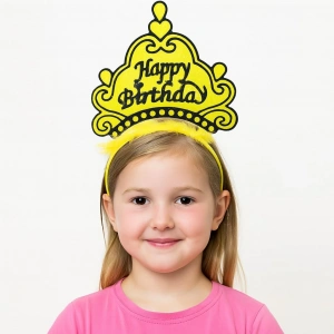 Sarı Happy Birthday Prenses Tacı – Doğum Günü Taç Aksesuarı (5047)