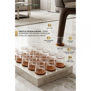 Silent Keçe Tabanlı Şeffaf Sandalye Ayak Koruyucu 24lü Set 723001