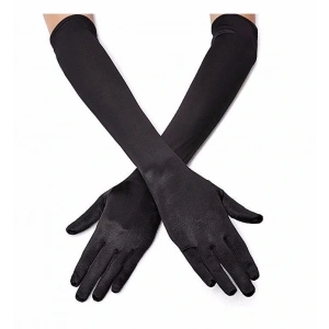 Mey İthalat® Siyah Renk Likralı Dirseğe Kadar Uzun Kumaş Eldiven 40 cm