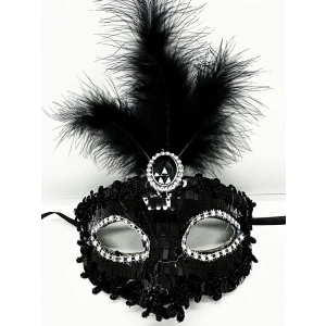 Siyah Renk Payetli Pullu Tüylü Parti Maskesi 17x20 cm (5047)