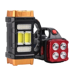 Solar ve USB Şarjlı LED + COB El Feneri | 1500 mAh Şarjlı Taşınabilir Çalışma Işığı–Su Geçirmez