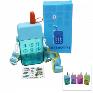 TELEFON MODELİ RENKLİ MİKA KRİSTAL SULUK MATARA PİPETLİ - VİDALI KAPAK - ASKILI 300ML (5047)