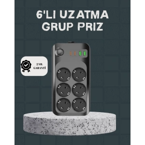Mey İthalat® Termal Akım Korumalı 6’lı Uzatma Priz USB Type-C Hızlı Şarj 2500W