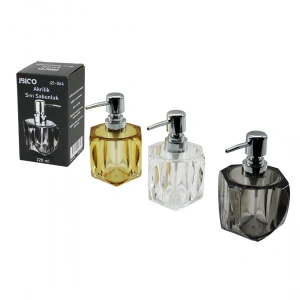 TOMBUL KARE - 4-KALPLİ GÖVDE  ŞEFFAF - RENKLİ   AKRİLİK - MİKA KRİSTAL  SIVI SABUNLUK  220ML (5047)