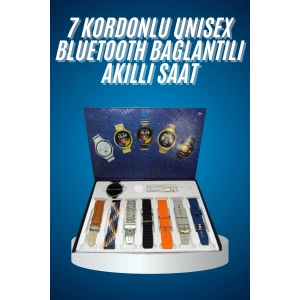 Unısex Yuvarlak Ekranlı 7 Kordonlu Akıllı Saat GPS Destekli Çoklu Kordon Seçeneği