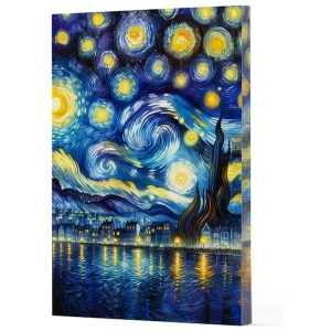 Van Gogh 7 - Yıldızlı Gece Çizgili Yan Boyamalı Defter