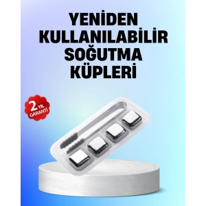 Mey İthalat® Yeniden Kullanılabilir 304 Çelik Metal Buz Küpleri 4lü Set