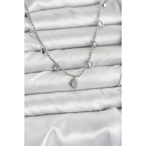 Zirkon Taşlı Kutup Yıldızı Model Pirinç Gümüş Renk Kadın Kolye