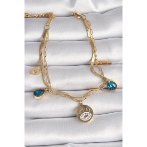 316L Çelik Gold Renk Zirkon Taşlı Göz İşleme Figür Kadın Bileklik