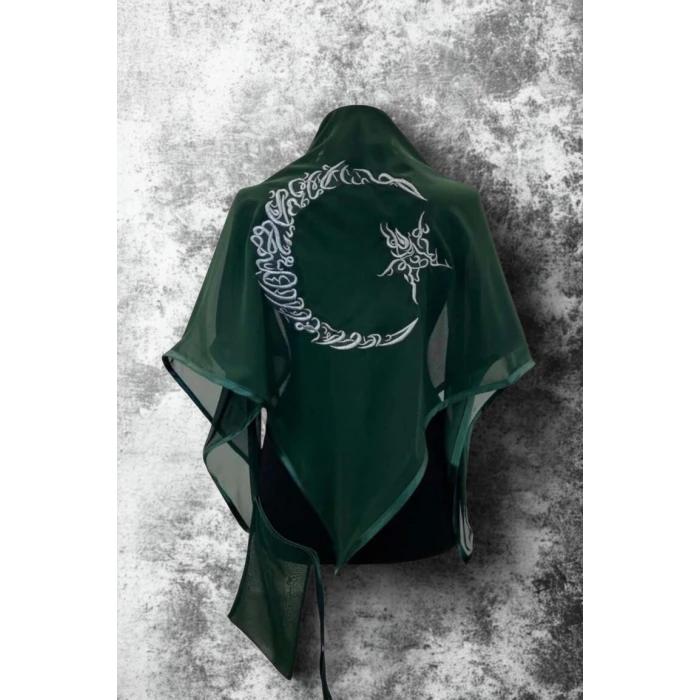 Ayyıldız Gümüş Nakışlı Şifon Damat Şalı