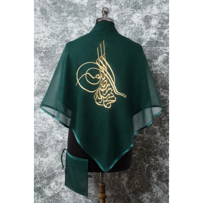 Tuğralı Gold Nakışlı Şifon Damat Şalı