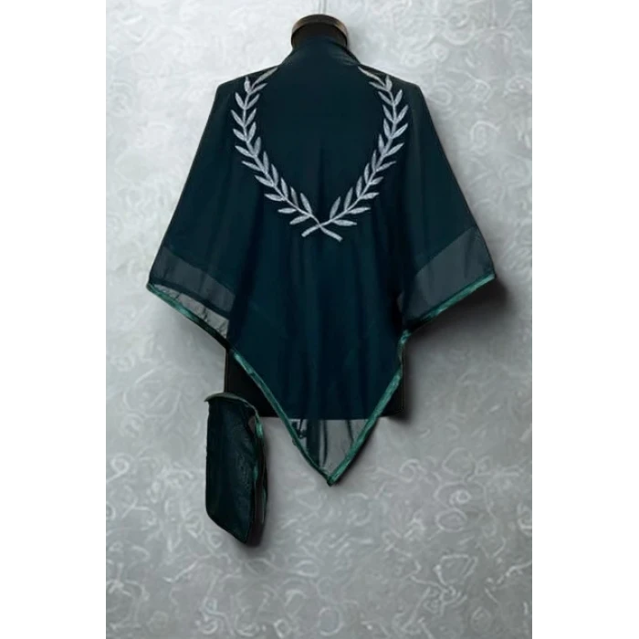 Zeytin Dalı Gümüş Nakışlı Şifon Damat Şalı