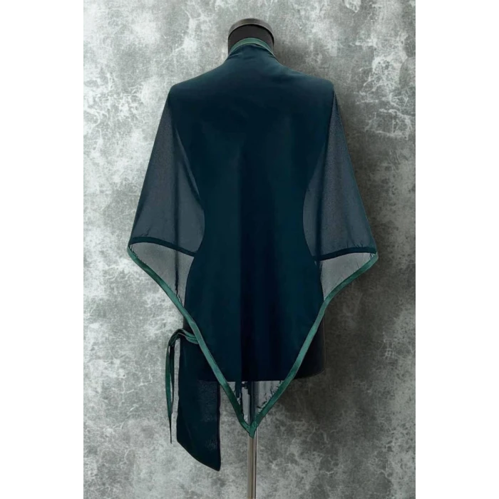 Düz Biyeli Şifon Damat Şalı Yeşil