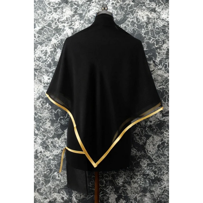 Düz Biyeli Şifon Damat Şalı Siyah