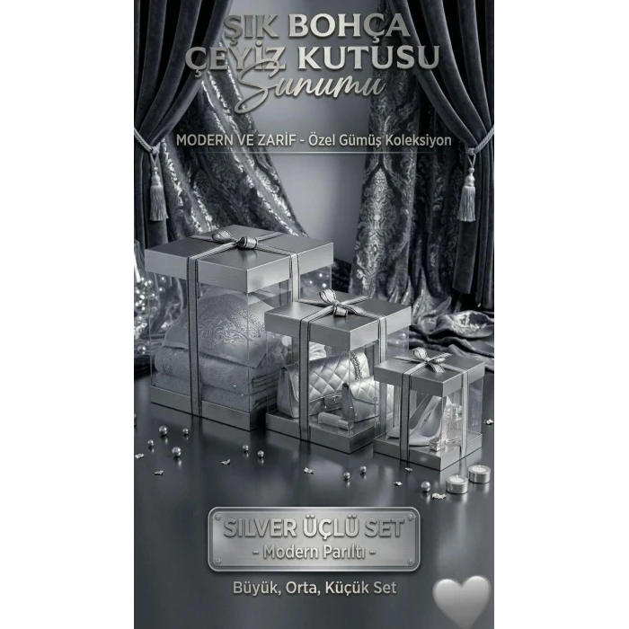 3 Lü Asetat Kutu Gümüş