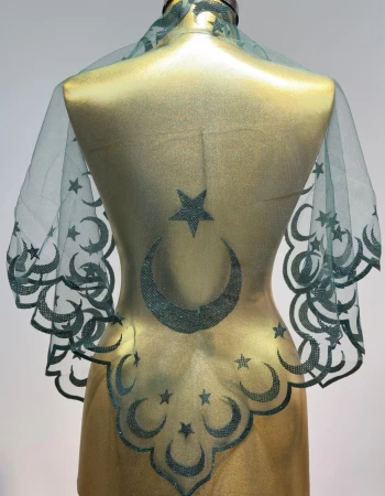 Simli Yeşil Ayyıldız Damat Şalı