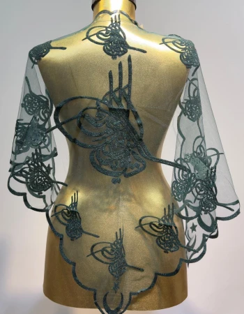 Simli Yeşil Osmanlı Tuğra Motif Damat Şalı