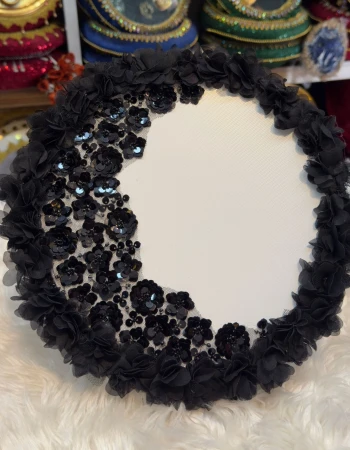 Hilal Aplikli Tam Tur Lazer Çiçekli Tef