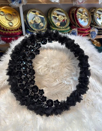 Tam Tur Lazer Çiçek Hilal Aplikli Şeffaf Gelin Tefi