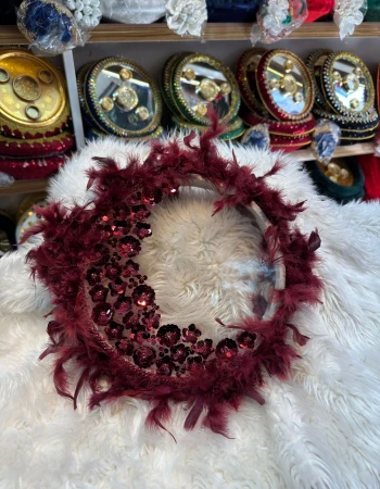 Tüylü Hilal Aplikli Şeffaf Gelin Tefi