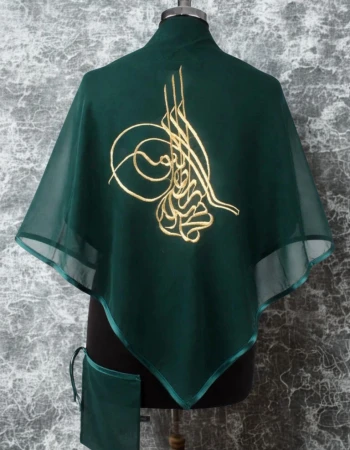 Tuğralı Gold Nakışlı Şifon Damat Şalı