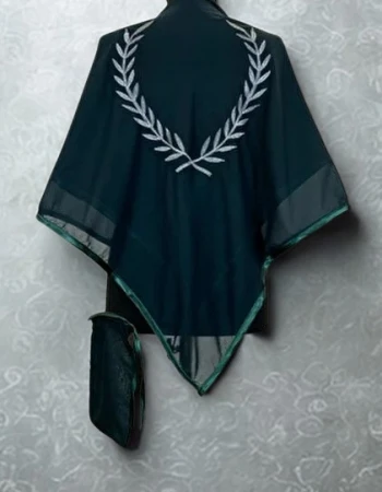 Zeytin Dalı Gümüş Nakışlı Şifon Damat Şalı