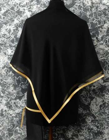 Düz Biyeli Şifon Damat Şalı Siyah