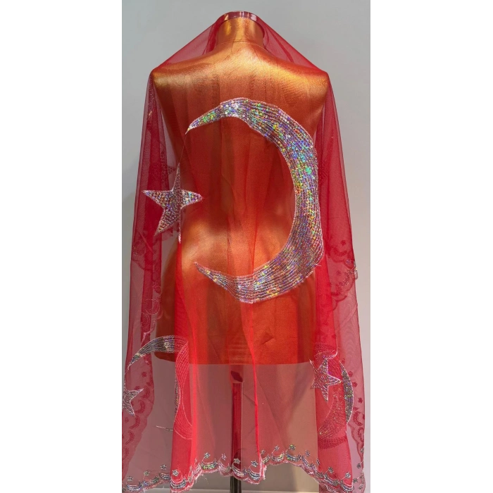 Kırmızı Ayyıldız Pullu Damat Şalı