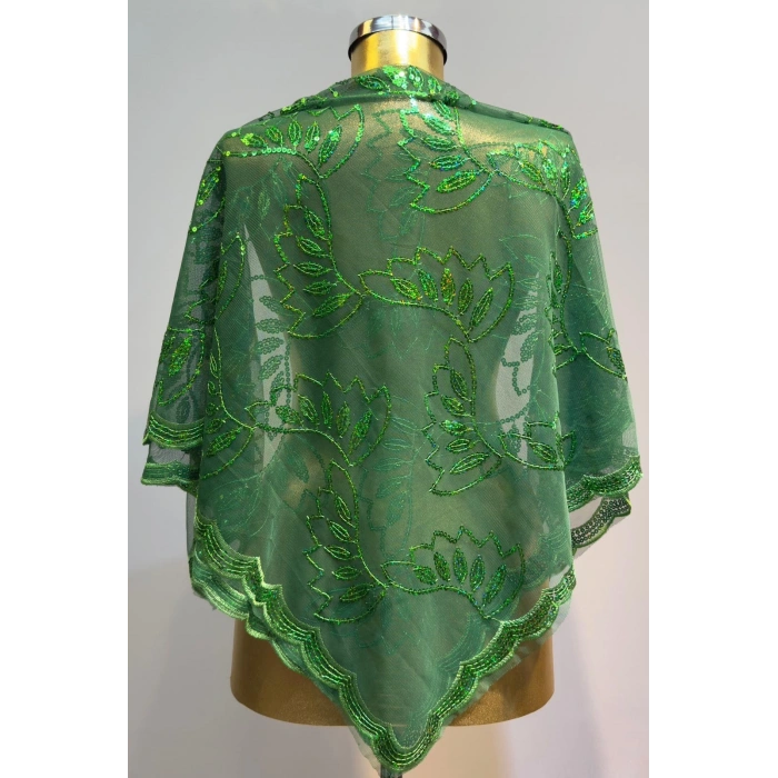 Yeşile Yeşil Çiçek Desen Damat Şalı