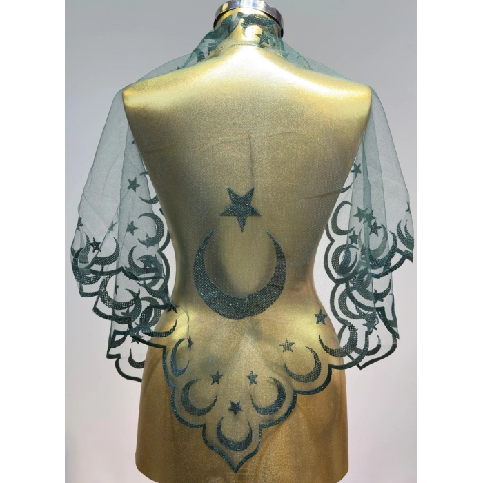 Simli Yeşil Ayyıldız Damat Şalı