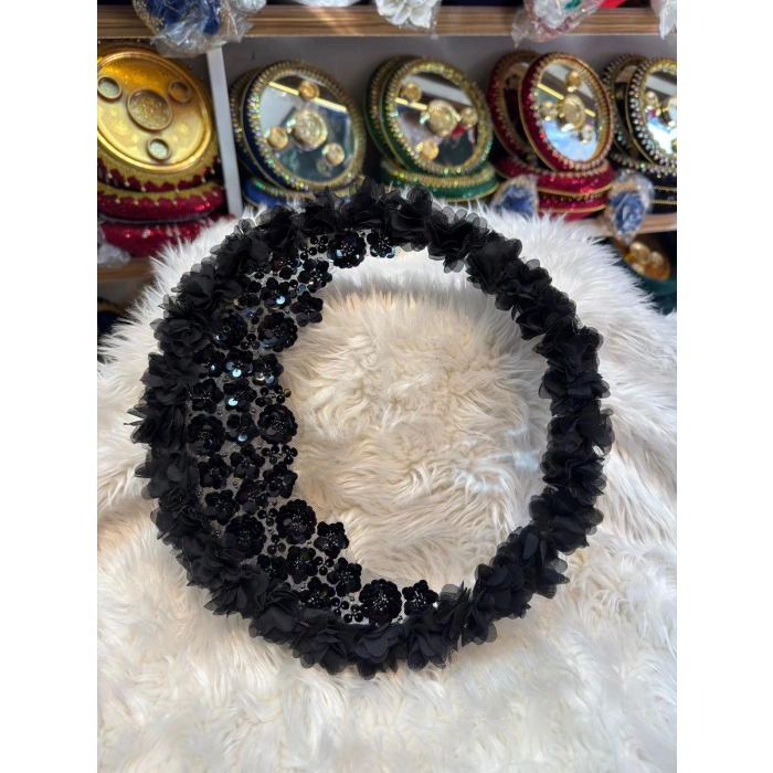 Tam Tur Lazer Çiçek Hilal Aplikli Şeffaf Gelin Tefi