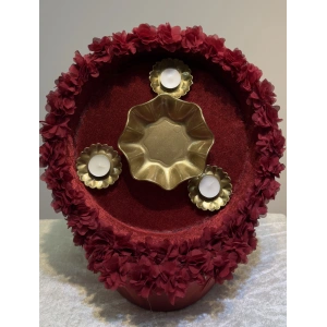 Üç Mumlu Lazer Çiçekli Tepsi Ve Sepet