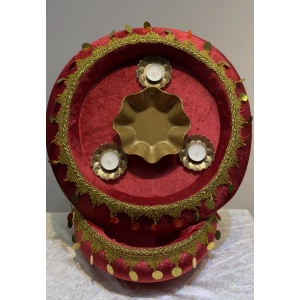 Üç Mumlu Kadife Tepsi Ve Sepet