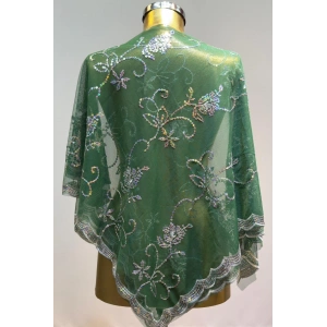 Yeşile Gümüş Çiçek Desen Damat Şalı