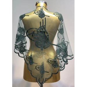 Simli Yeşil Osmanlı Tuğra Motif Damat Şalı