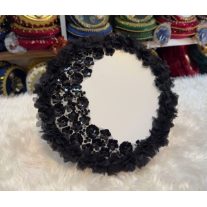 Hilal Aplikli Tam Tur Lazer Çiçekli Tef