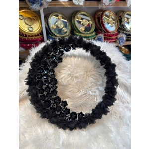 Tam Tur Lazer Çiçek Hilal Aplikli Şeffaf Gelin Tefi