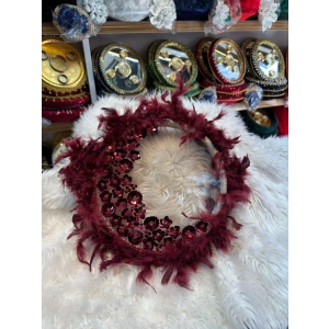 Tüylü Hilal Aplikli Şeffaf Gelin Tefi