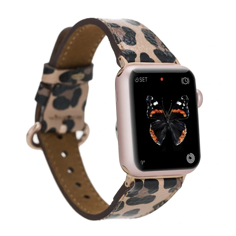 Apple Watch Uyumlu Deri Kordon 38-40-41mm Roma Leopar