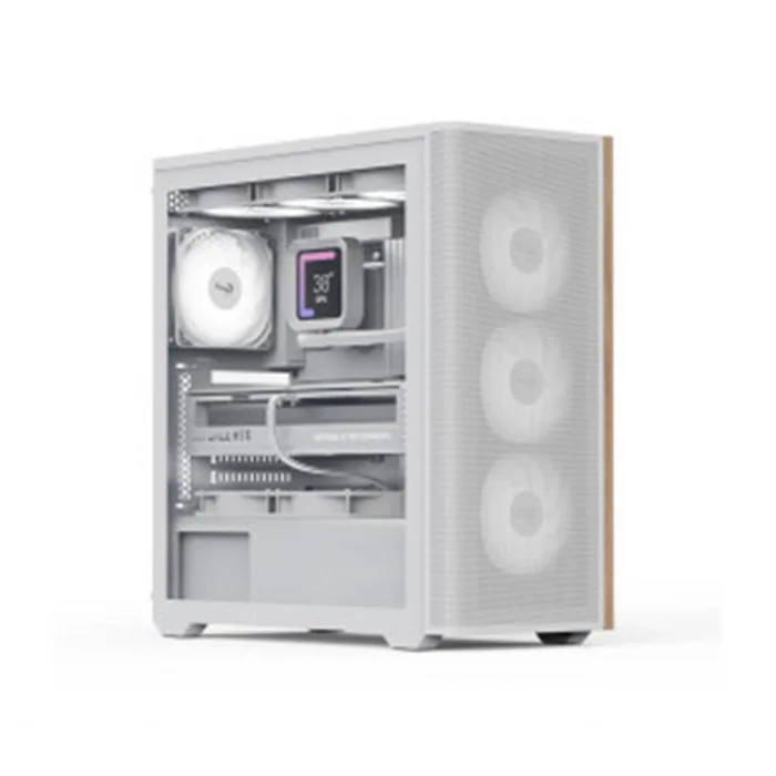 Aerocool AE D501A WH 4x12cm  Fanlı Ahşap Ön Panel Tempered Cam Yan ve Mesh Ön Panel, USB Type-C,ATX