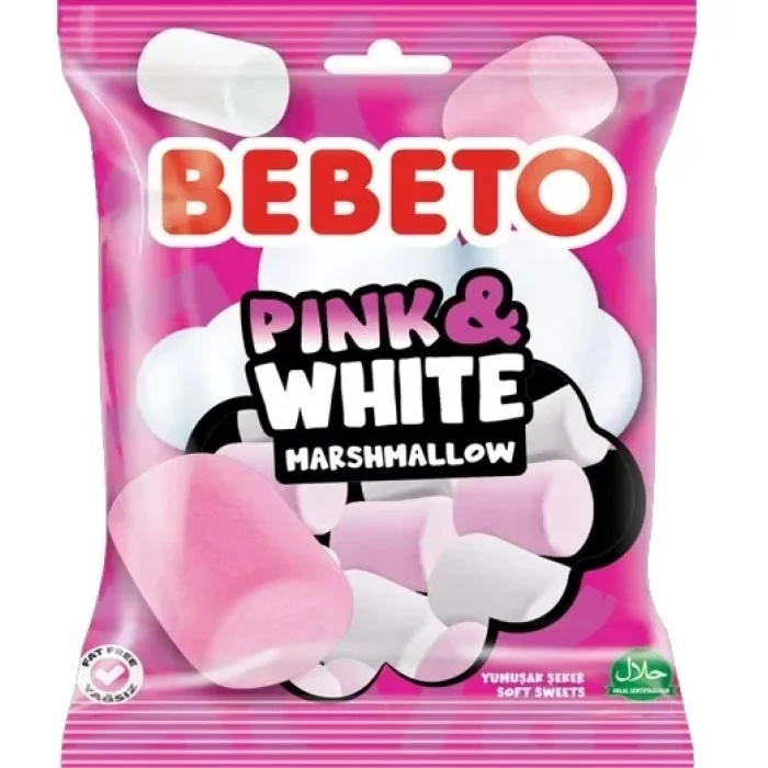 Bebeto Marshmallow Pink White 60 Gram x 12 Adet