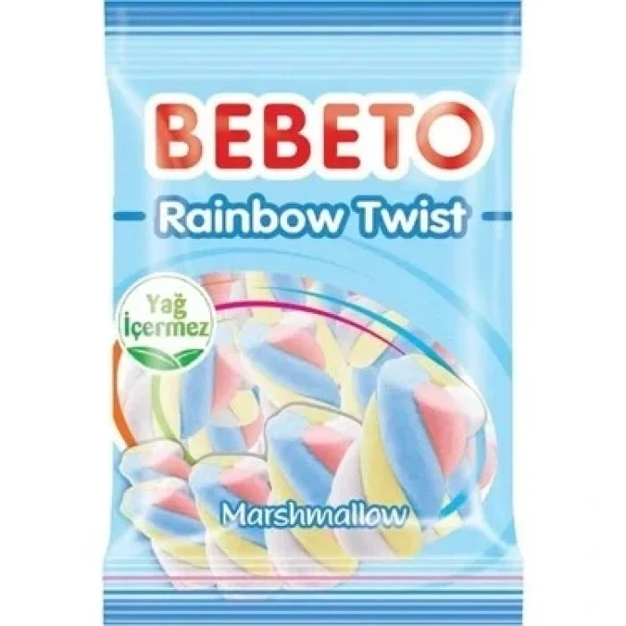 Bebeto Marshmallow Rainbow Twist 60 Gram x 12 Adet