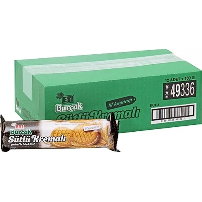 Eti Burçak Sütlü Kremalı Bisküvi 100 Gram x 12 Adet