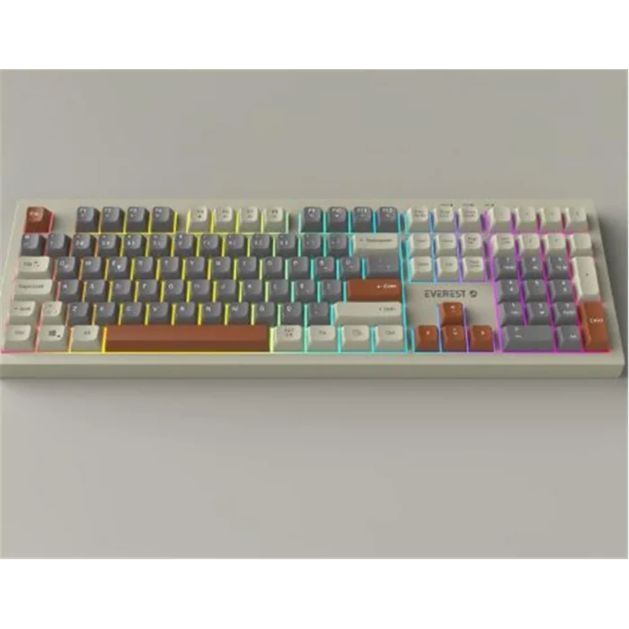 Everest KM-77 Runa Gri-Krem-Kahve Usb Rainbow Aydınlatmalı Sessiz Q Klavye + Mouse Set