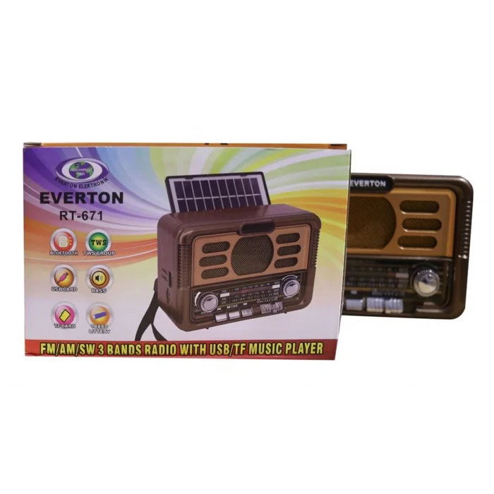 Everton Rt-671 Bluetooth Fm-Usb-Tf-Aux Şarjlı Solar Nostaljik Radyo Güneş Panelli