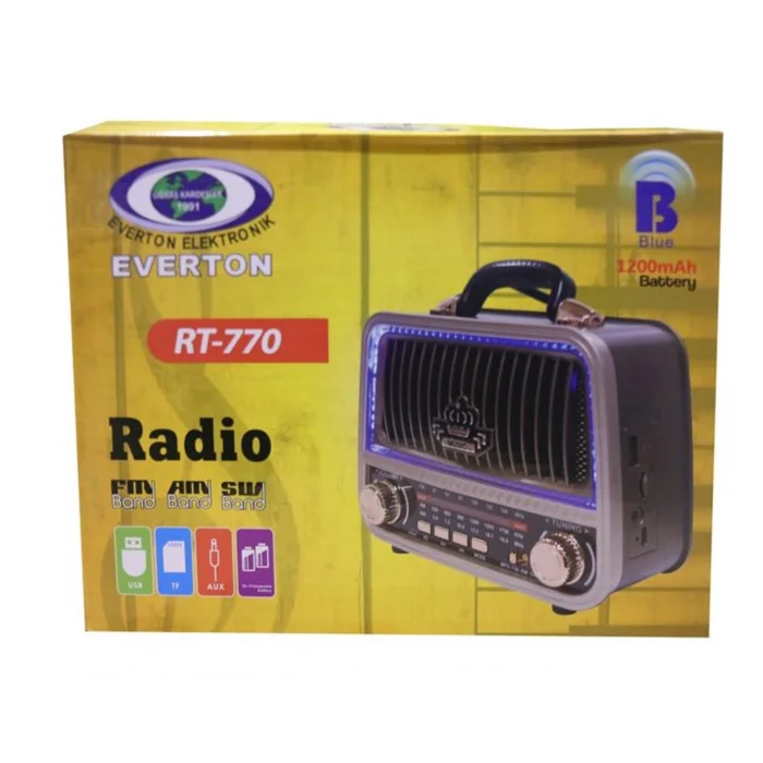 Everton Rt-770  Şarjlı Led Işıklı  Nostaljik Radyo(Bluetooth Fm-Usb-Tf-Aux)